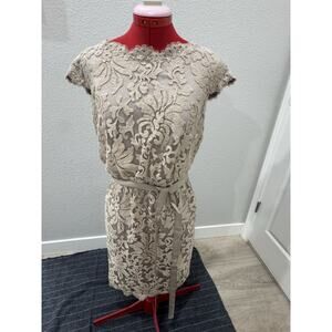Lace Dress With Belt Party Cocktail Wedding Guest Neutral Beige